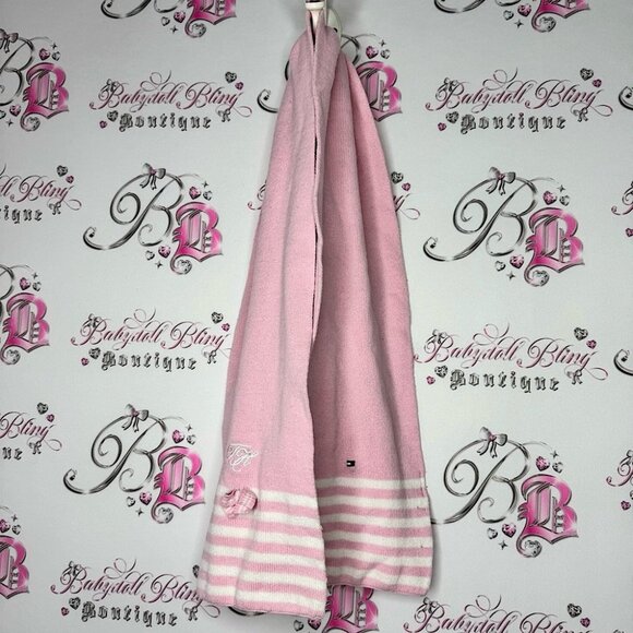 Tommy Hilfiger scarf scarves knit striped candy Pink and White Stripes bow 🎀